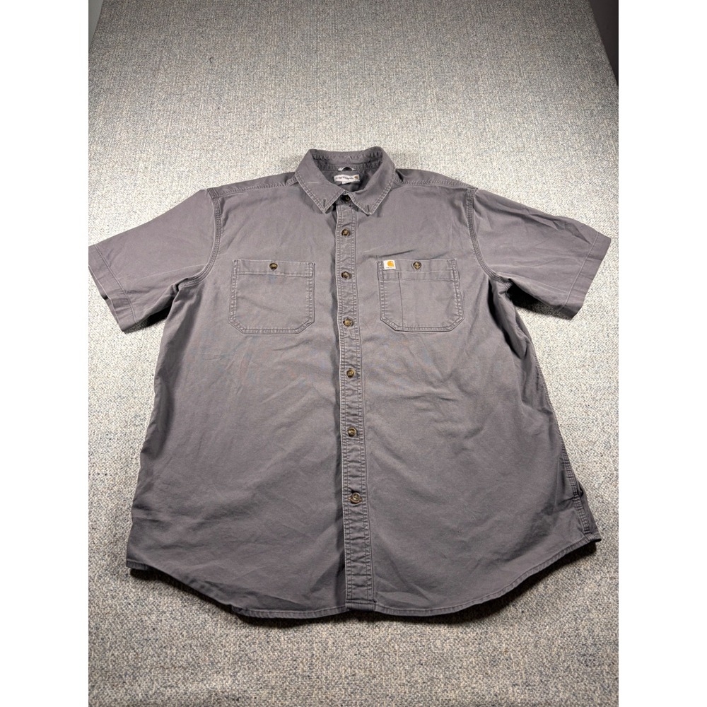 Carhartt Men's Gray‎ Short Sleeve Relaxed Fit Shirt Button Up Utility Pockets XL